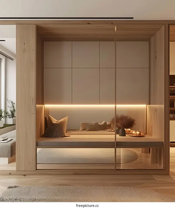 Modern Minimalist Home Interior Design with Wooden Panels and Built In Seating