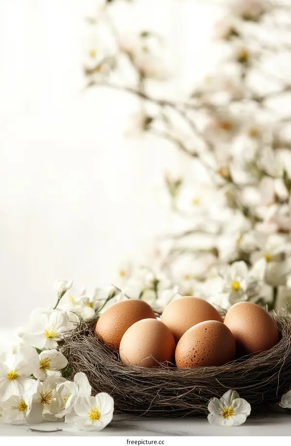 Easter Eggs Nest with Spring Flowers
