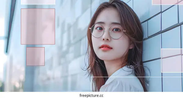 Young Woman Wearing Glasses and White Shirt Leaning Against Wall