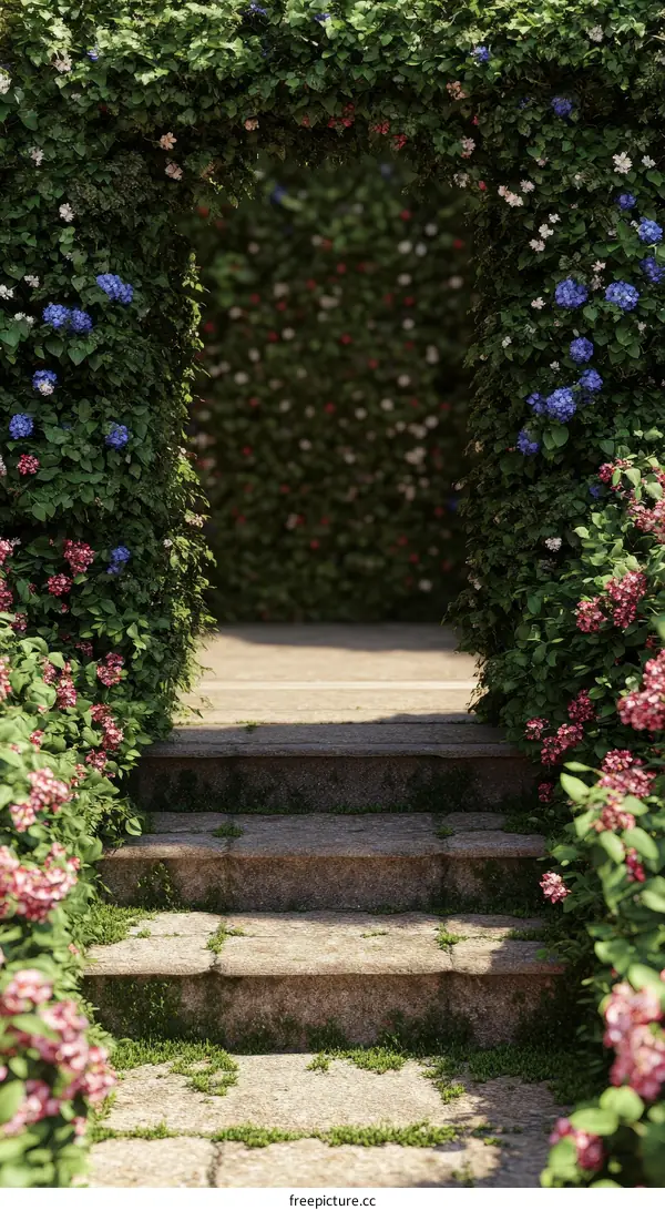 Floral Garden Pathway with Stone Steps