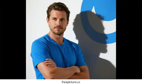 Confident man in blue shirt with arms crossed