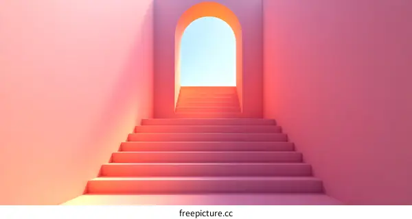 Pink Minimalist Archway with Stairs Leading to Light