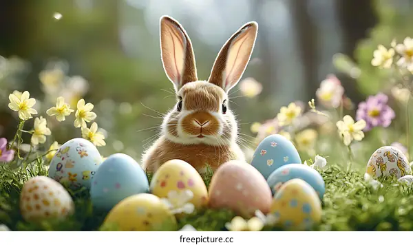 Adorable Easter Bunny with Colorful Eggs