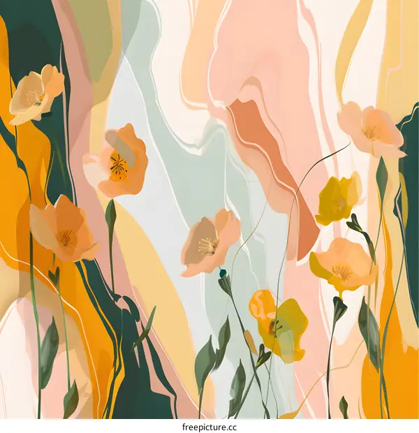 Abstract Floral Pattern with Orange Flowers on a White Background