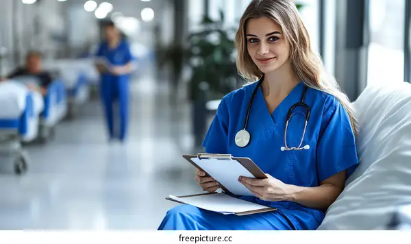 Female Caucasian Nurse in Hospital Room