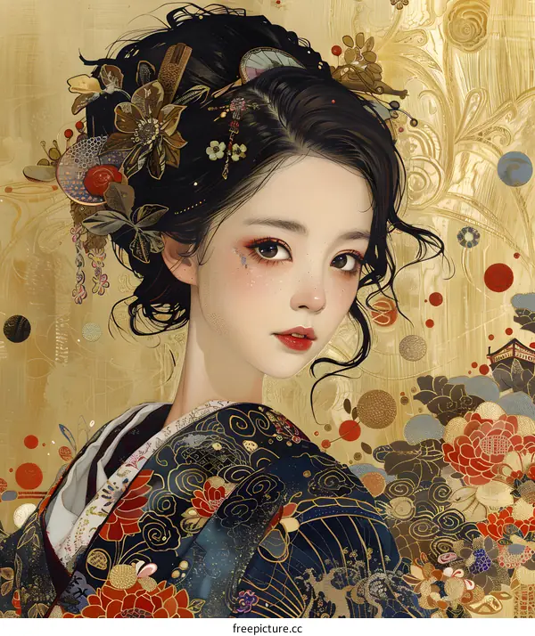An illustration of a beautiful Asian woman with traditional Chinese clothing and hair accessories.