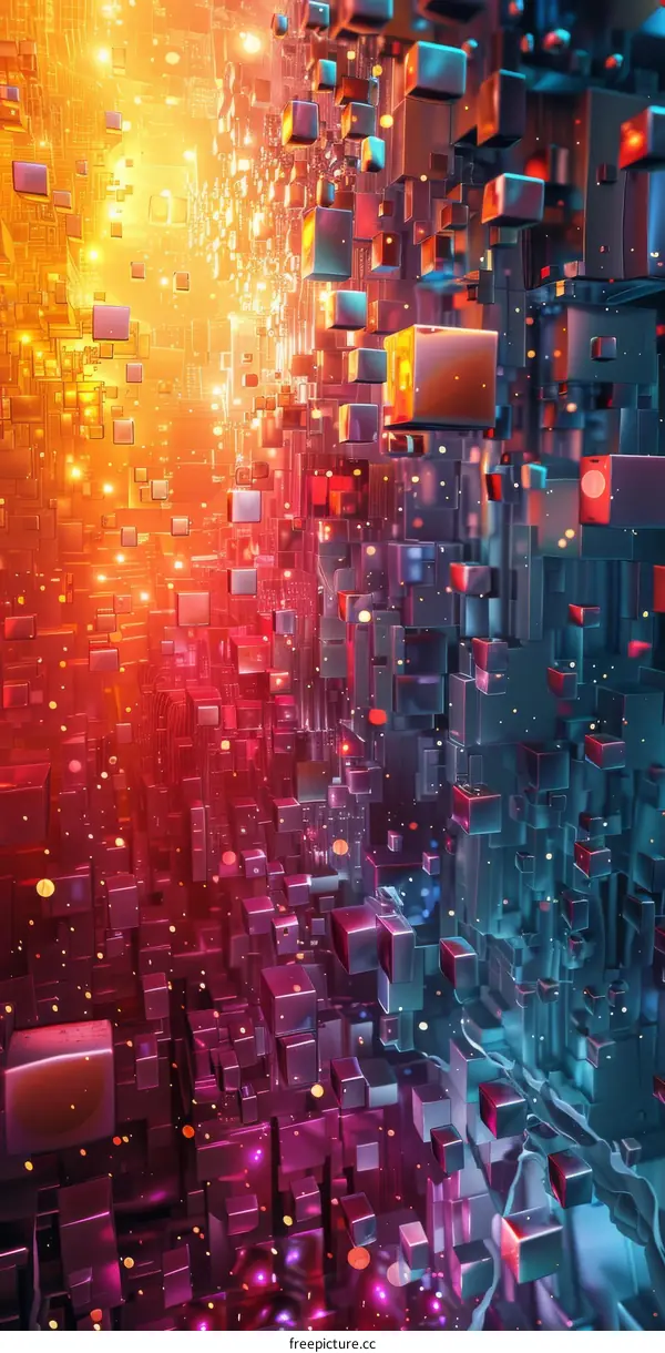 Vibrant Cityscape Illustration with Floating Cubes