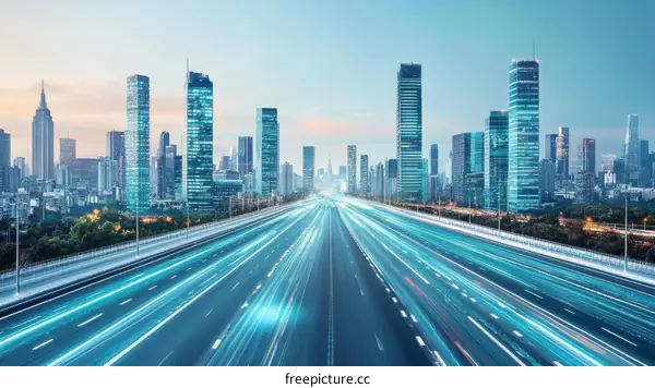 Modern City Skyline with High Speed Traffic