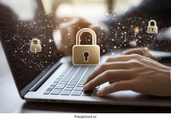 Laptop Security Network Illustration with Hands Typing