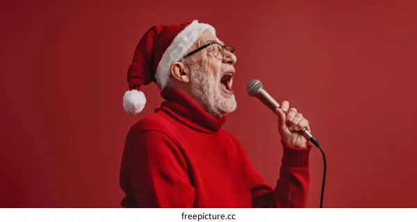 Joyful Senior Man Singing Christmas Carol
