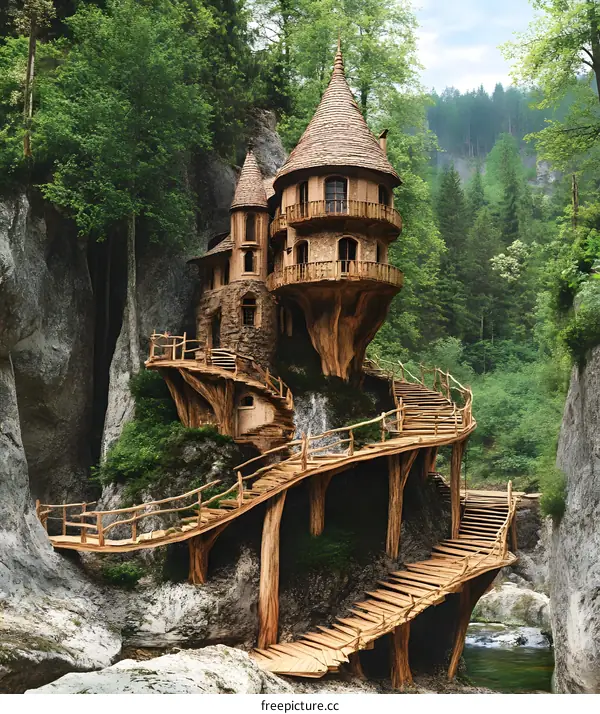 Wooden Castle In A Forest With A Winding Path