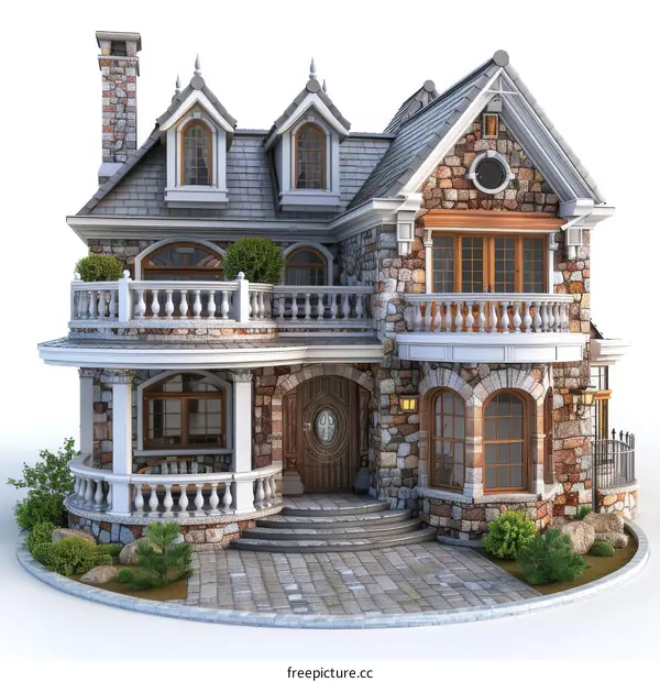 Luxury Stone Mansion Exterior Design Illustration