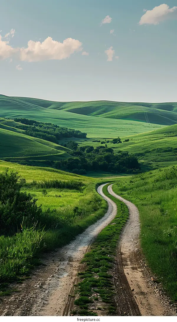 Winding Country Road Through Lush Green Hills