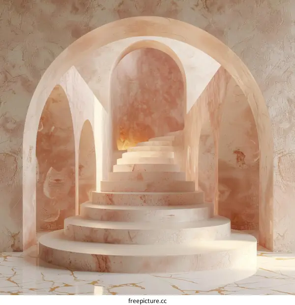 Elegant Spiral Staircase in a Light Pink Architectural Setting