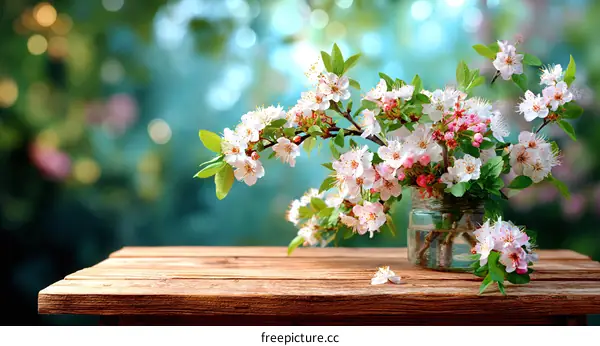 Spring Blossom Still Life on Wooden Table