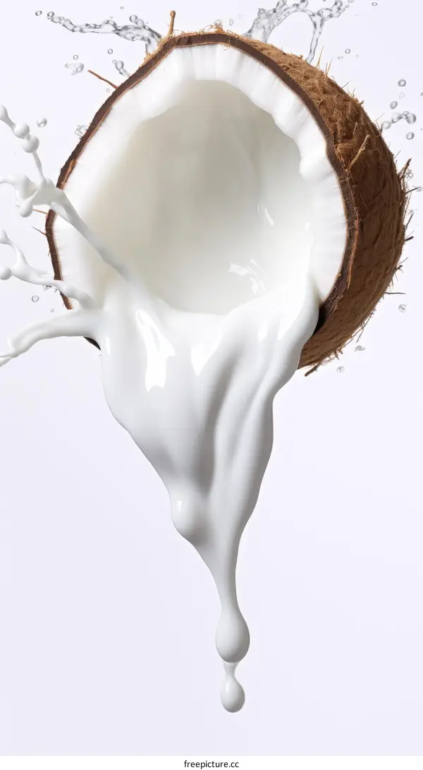 Coconut Milk Splashing from a Cracked Coconut