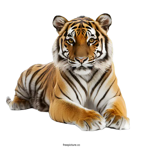 [Transparent Background PNG]Bengal Tiger Lying Down on White Background