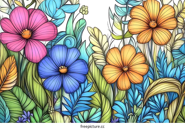 Colorful Floral Illustration with Vivid Flowers