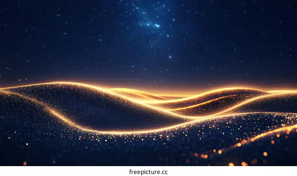 Golden Particles Landscape Under Starry Night