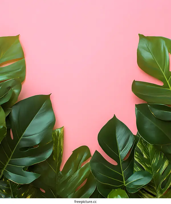 Tropical Leaves on Pink Background