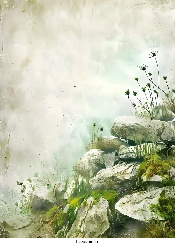 Abstract Landscape with Stones and Fog