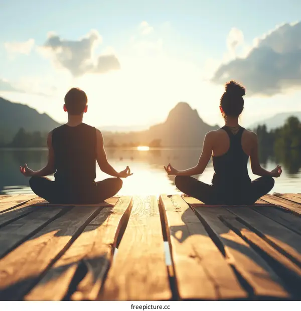 Yoga on a dock at sunset