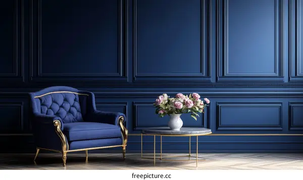 Elegant Blue Interior Design with Antique Furniture