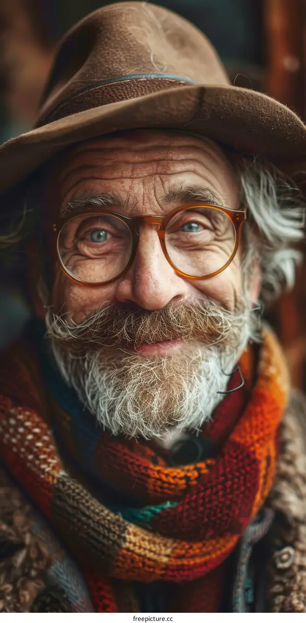 Portrait of a Smiling Senior Man with a Mustache