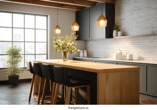 Modern Kitchen Interior Design with Wooden Island