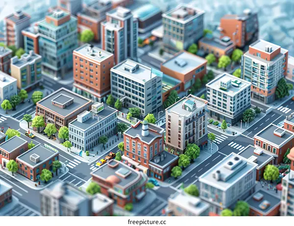 Miniature Cityscape Illustration with Diverse Buildings