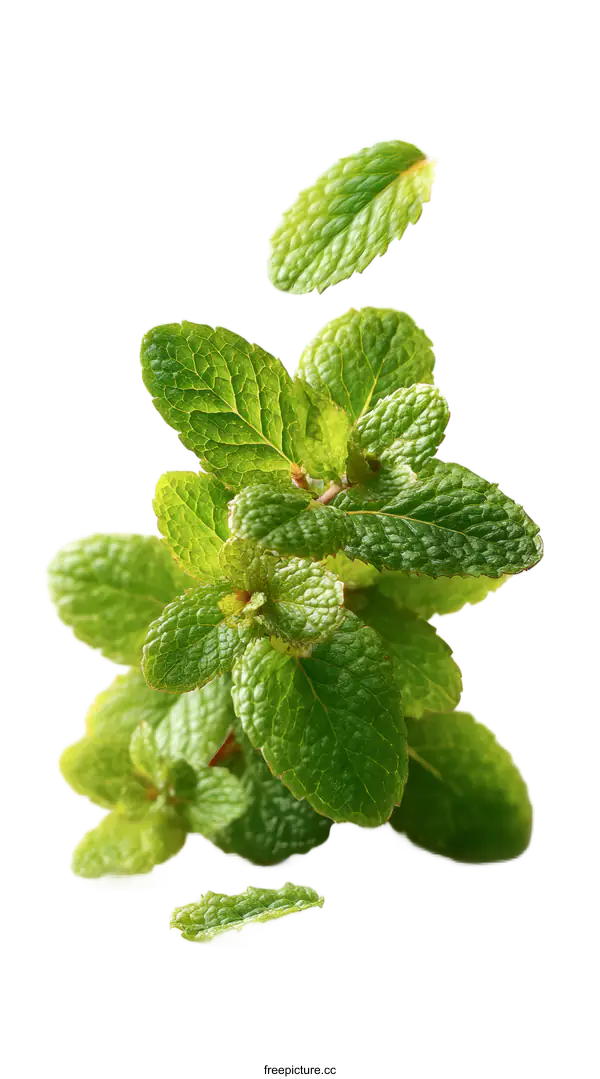 [Transparent Background PNG]Fresh Mint Leaves Falling