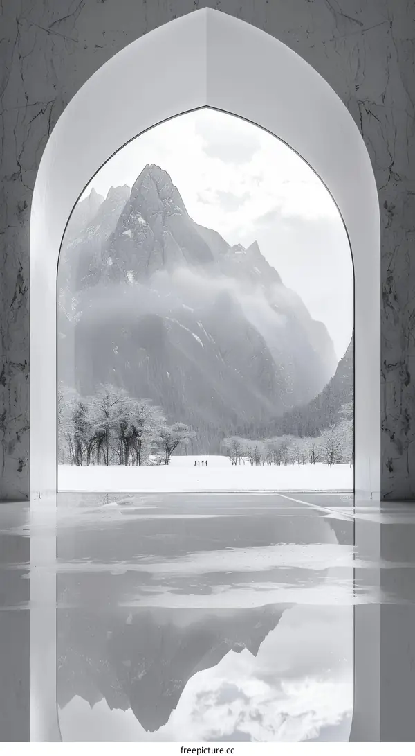 Snowy Mountain Landscape in Black and White