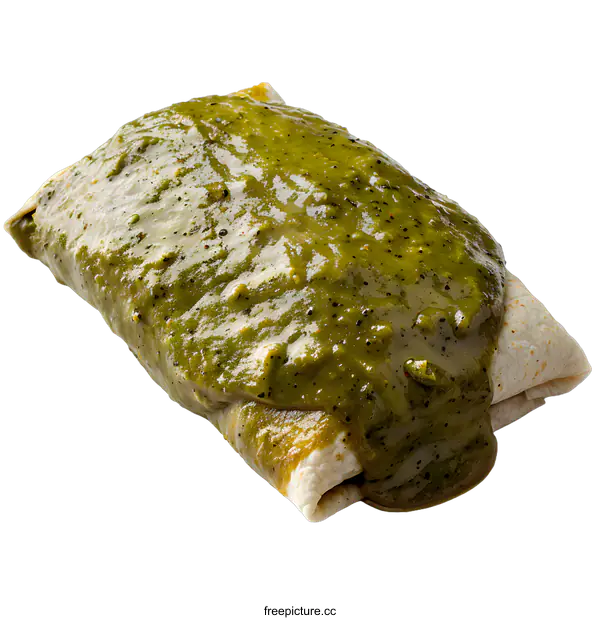 [Transparent Background PNG]A delicious breakfast burrito smothered in green sauce