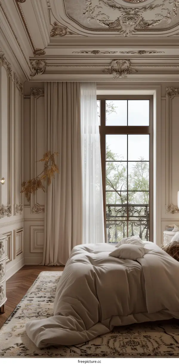 Elegant Beige Bedroom with Classic Architecture