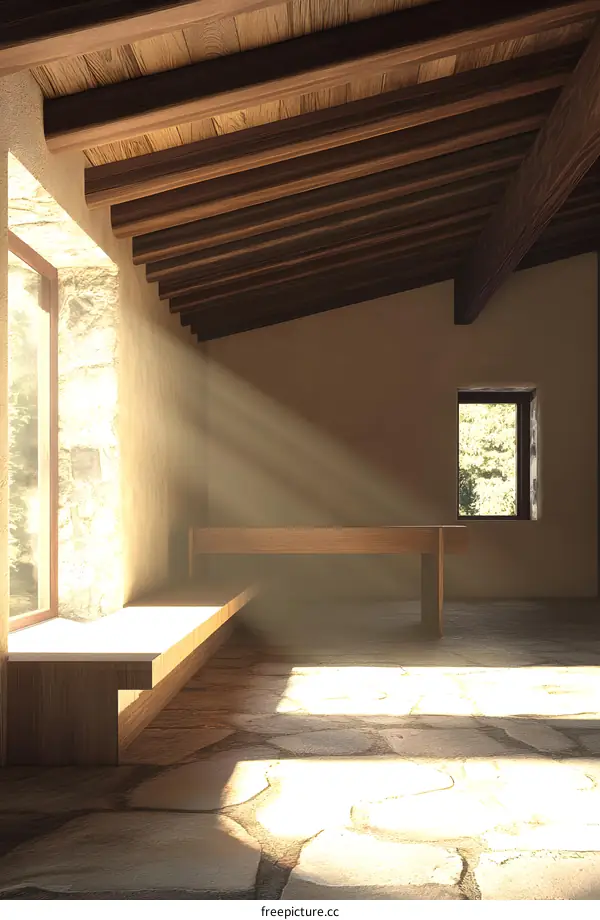 Sunlight Beams Through Window in Rustic Room Interior Design