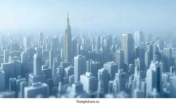 Blue and white cityscape featuring the towering Empire State Building