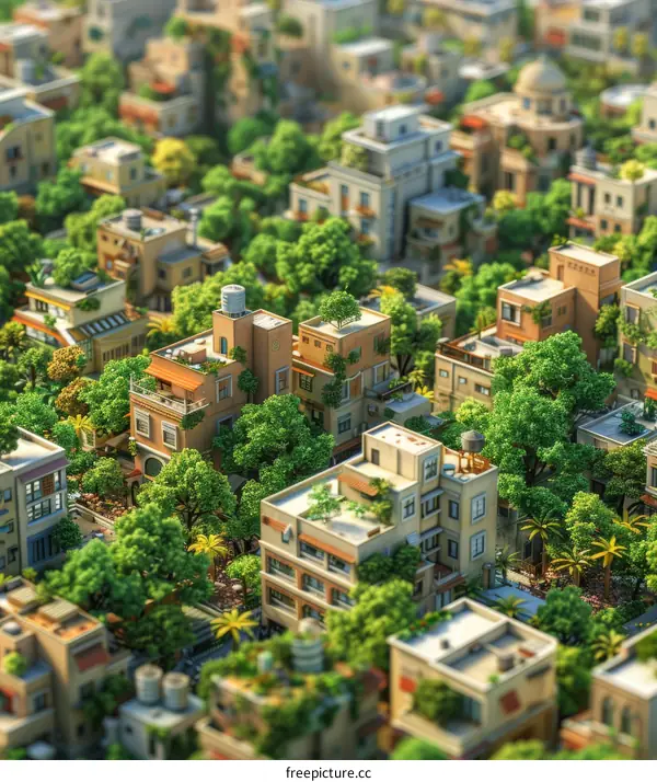A Miniature City with Lush Greenery