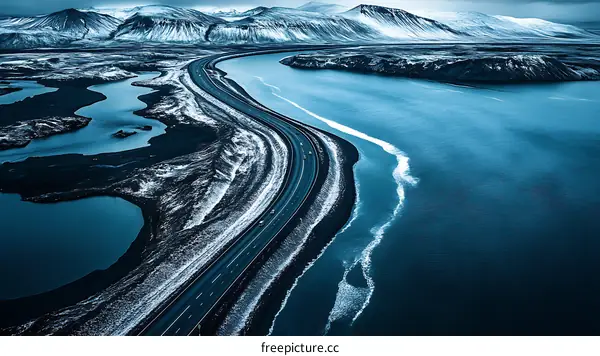 Icelandic Highway Winding Through a Glacial Landscape