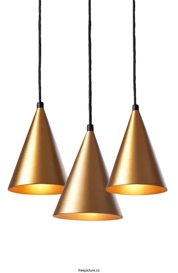 [Transparent Background PNG]Modern Gold Cone Pendant Lamps
