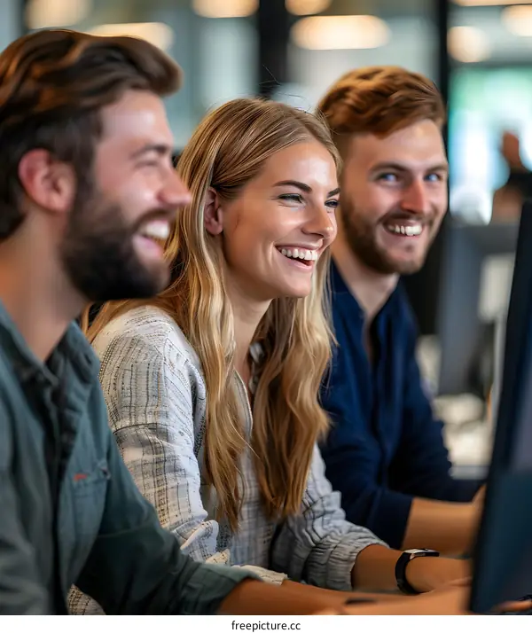 Three young professionals working together in an office