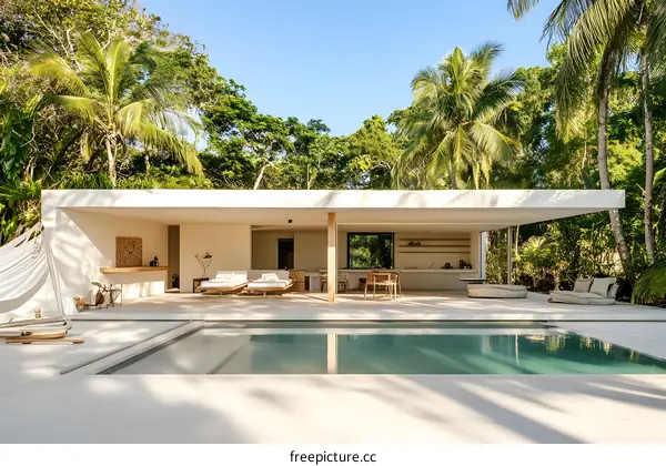 Modern Minimalist House with Swimming Pool and Palm Trees
