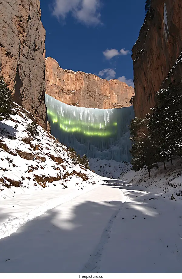 Frozen Waterfall in the Mountain Canyon