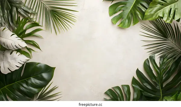 Tropical Leaves Frame on Beige Background