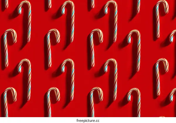 Christmas Candy Cane Pattern on Red Background
