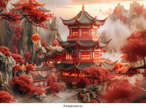 Oriental Architecture and Nature in the Mountains