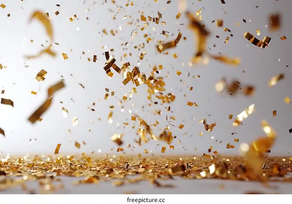 Gold confetti falling from the sky
