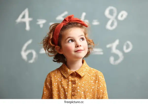 Thoughtful Girl in Front of Chalkboard