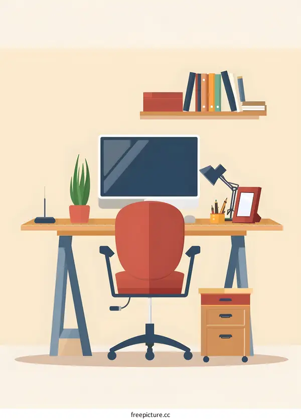 Modern Home Office Interior Design With Computer And Desk