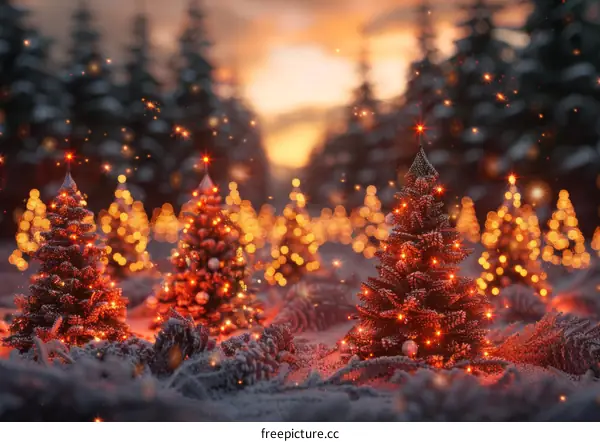 Snowy Christmas Trees in the Forest