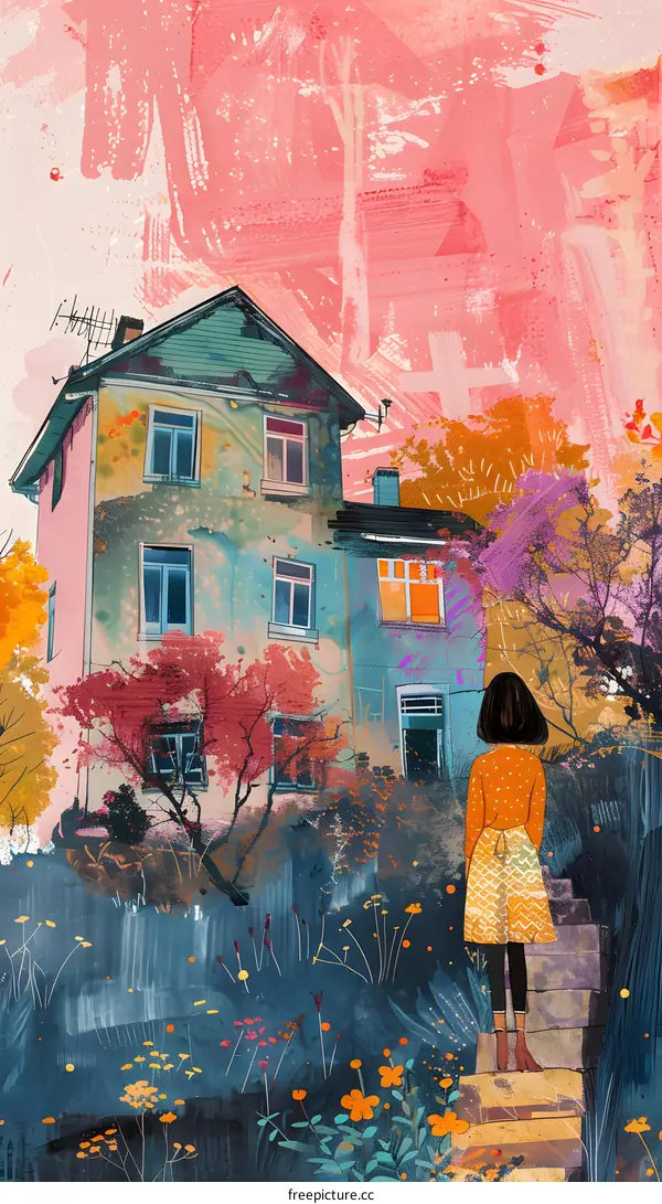 girl looking at a house